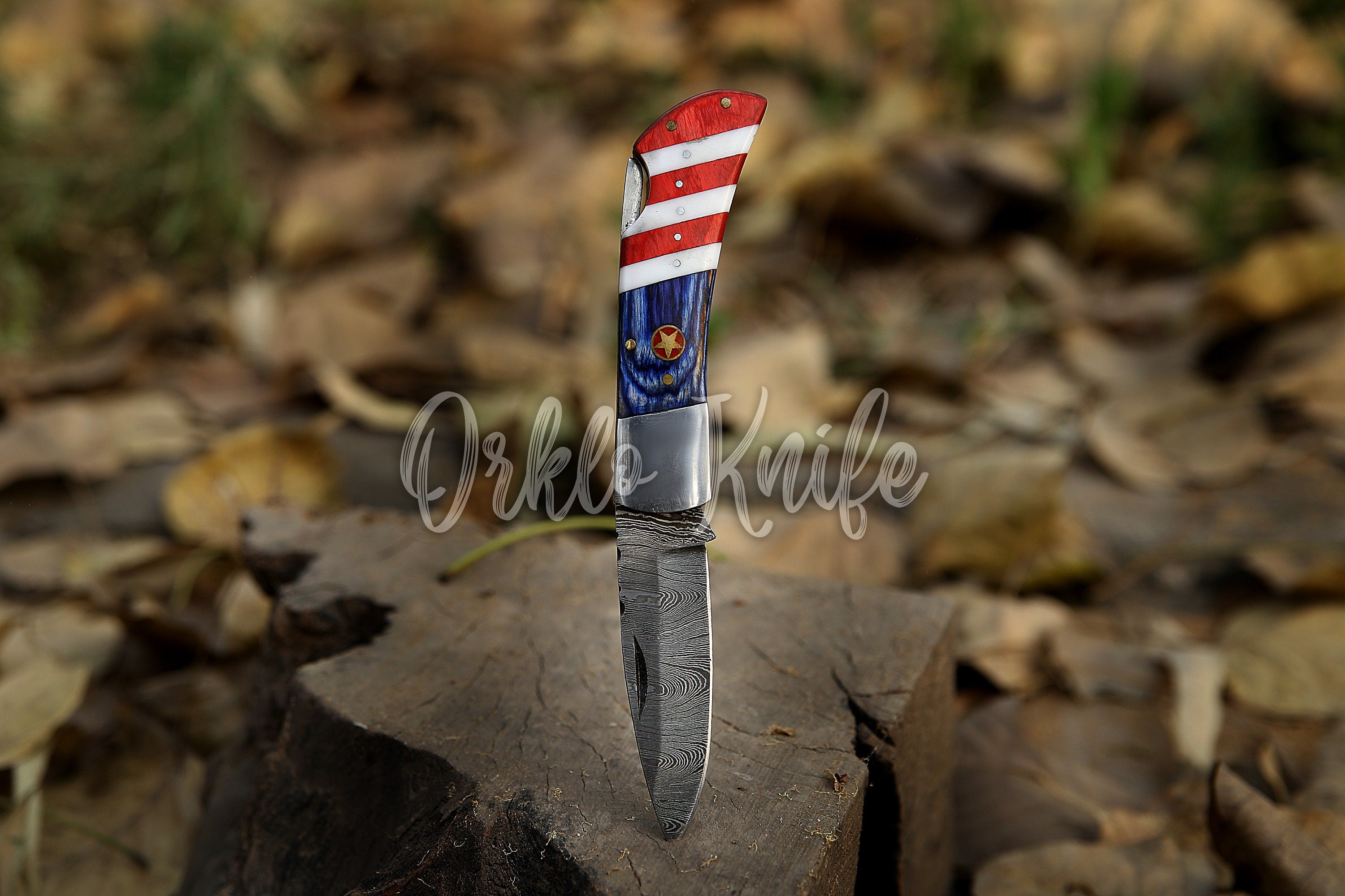 Handmade Damascus pocket knife USA Flag handle birthday gift folding knife Groomsman Anniversary gift boyfriend Personalized Gift For Men