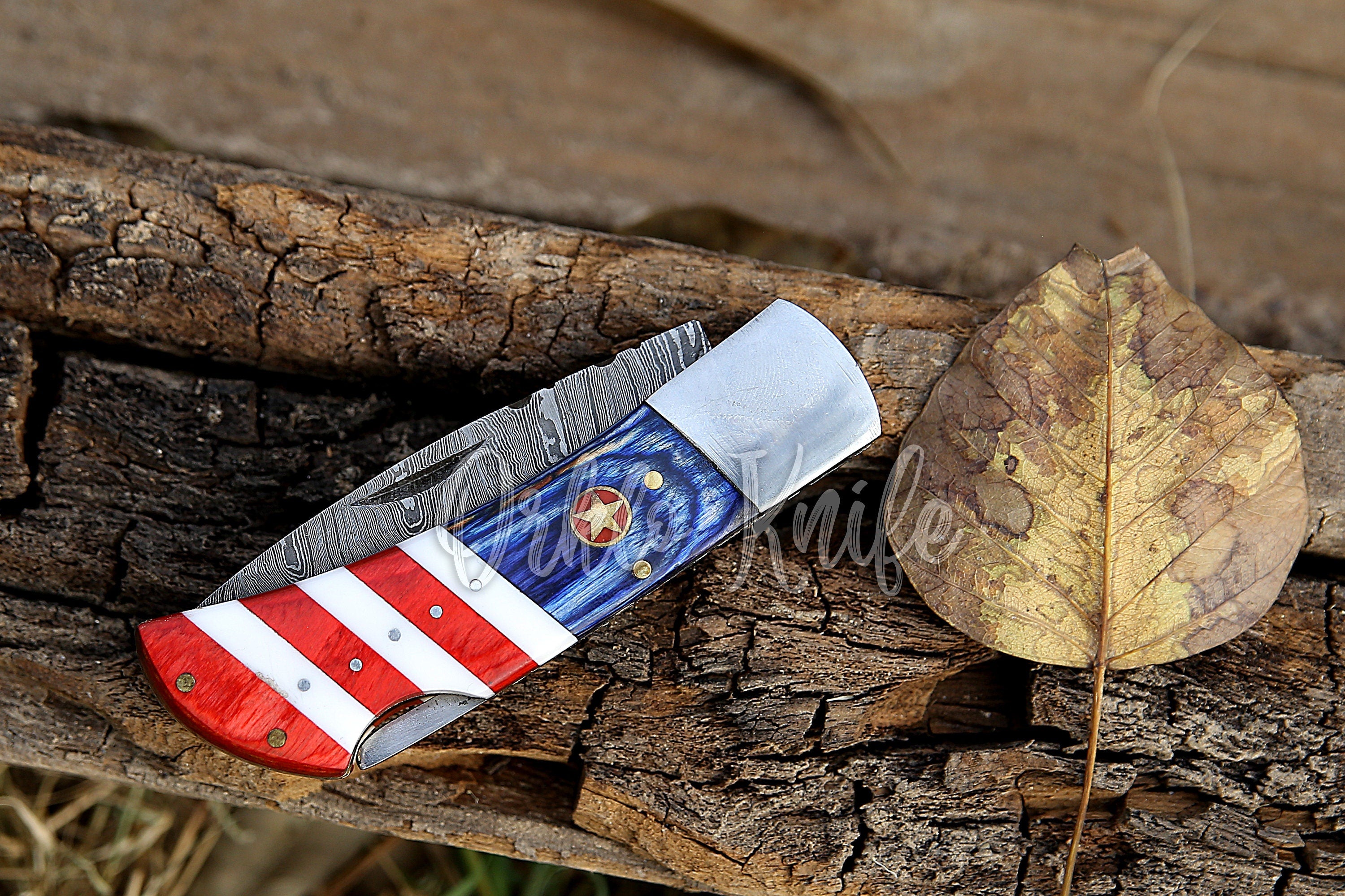 Handmade Damascus pocket knife USA Flag handle birthday gift folding knife Groomsman Anniversary gift boyfriend Personalized Gift For Men