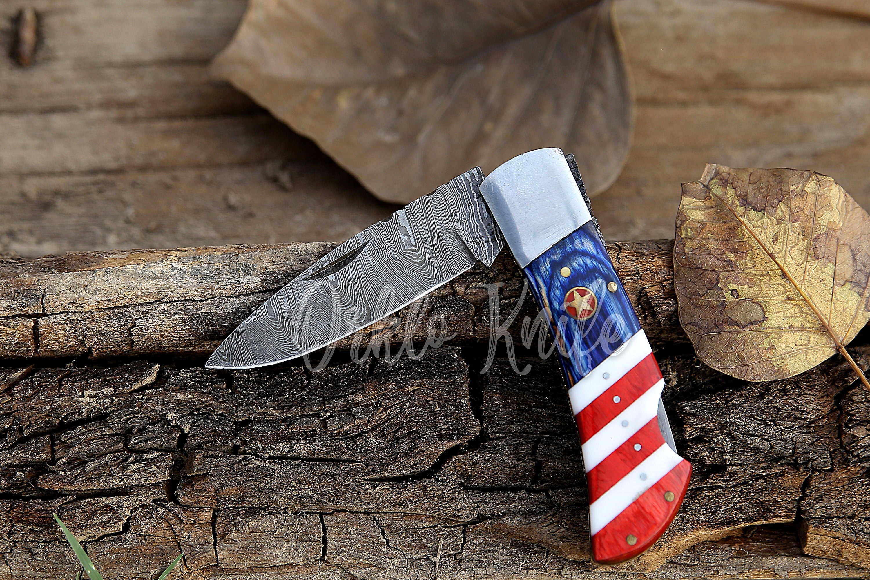 Handmade Damascus pocket knife USA Flag handle birthday gift folding knife Groomsman Anniversary gift boyfriend Personalized Gift For Men