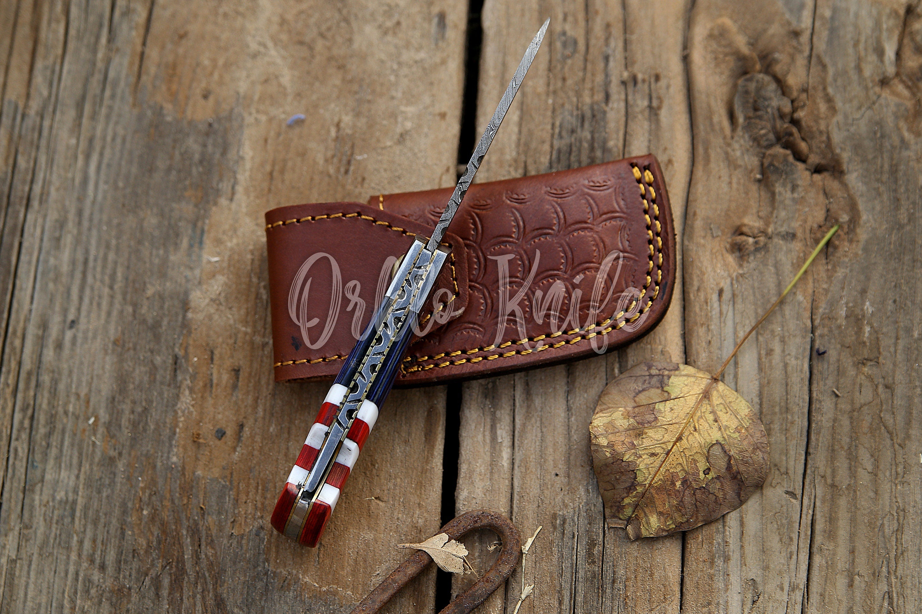 Handmade Damascus pocket knife USA Flag handle birthday gift folding knife Groomsman Anniversary gift boyfriend Personalized Gift For Men