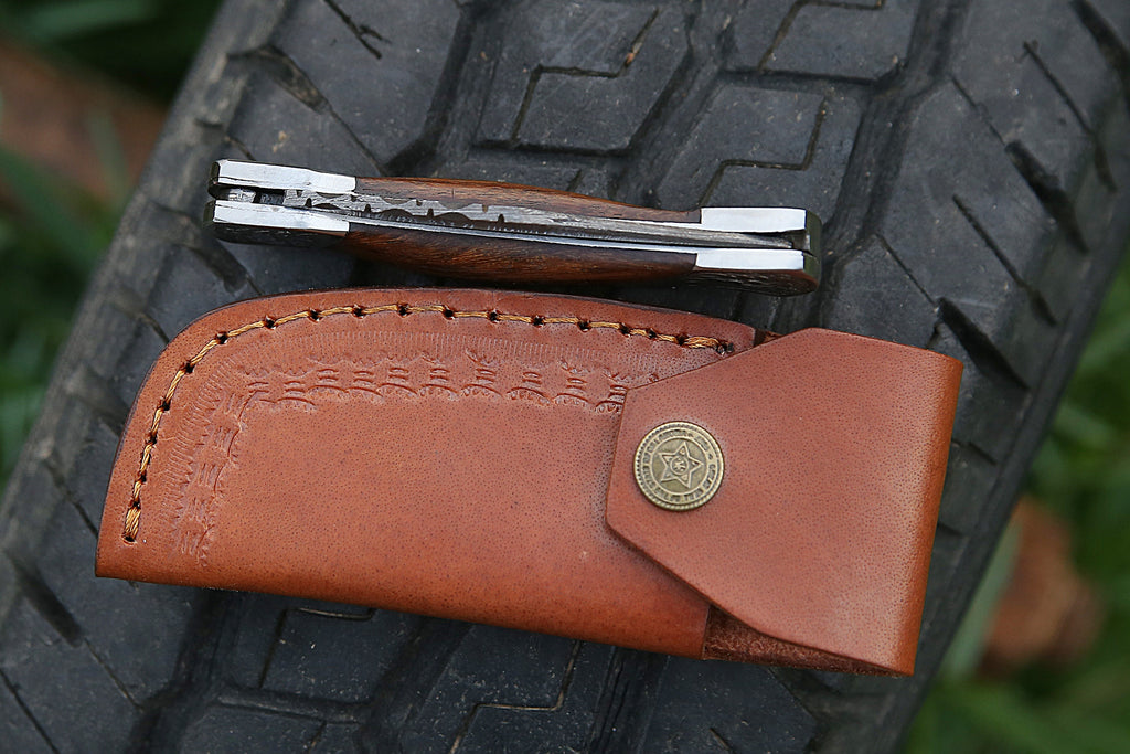 Handmade Damascus Pocket Knife Rose Wood Handle Birthday Gift Folding Knife Groomsmen Anniversary Gift Personalized Gift for Boy friend Love