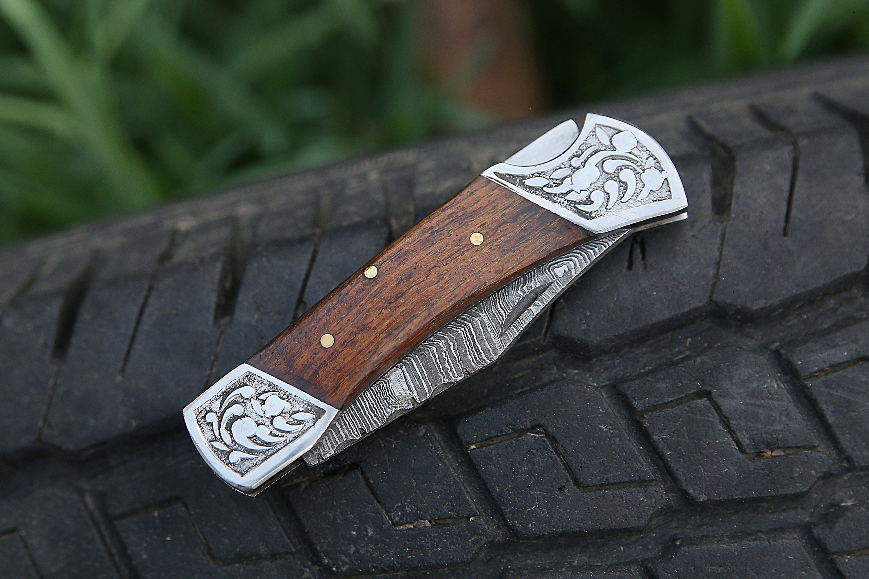 Handmade Damascus Pocket Knife White Handle Birthday Gift Folding Knife Groomsmen Anniversary Gift Personalized Gift for Boy friend Love