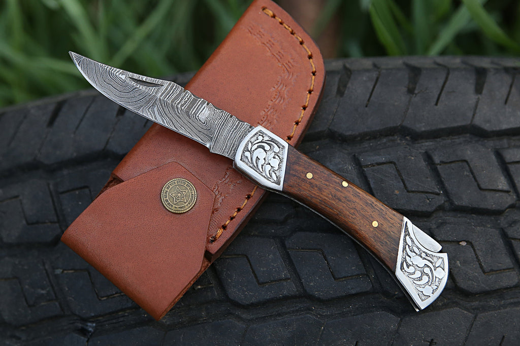 Handmade Damascus Pocket Knife White Handle Birthday Gift Folding Knife Groomsmen Anniversary Gift Personalized Gift for Boy friend Love