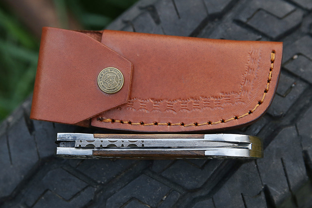 Handmade Damascus pocket knife Black wood handle birthday gift  folding knife Groomsmen anniversary wedding gift for dad friendship gift