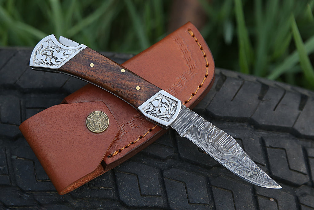 Handmade Damascus Pocket Knife White Handle Birthday Gift Folding Knife Groomsmen Anniversary Gift Personalized Gift for Boy friend Love