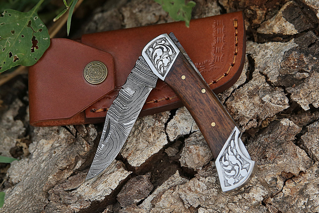 Handmade Damascus Pocket Knife White Handle Birthday Gift Folding Knife Groomsmen Anniversary Gift Personalized Gift for Boy friend Love