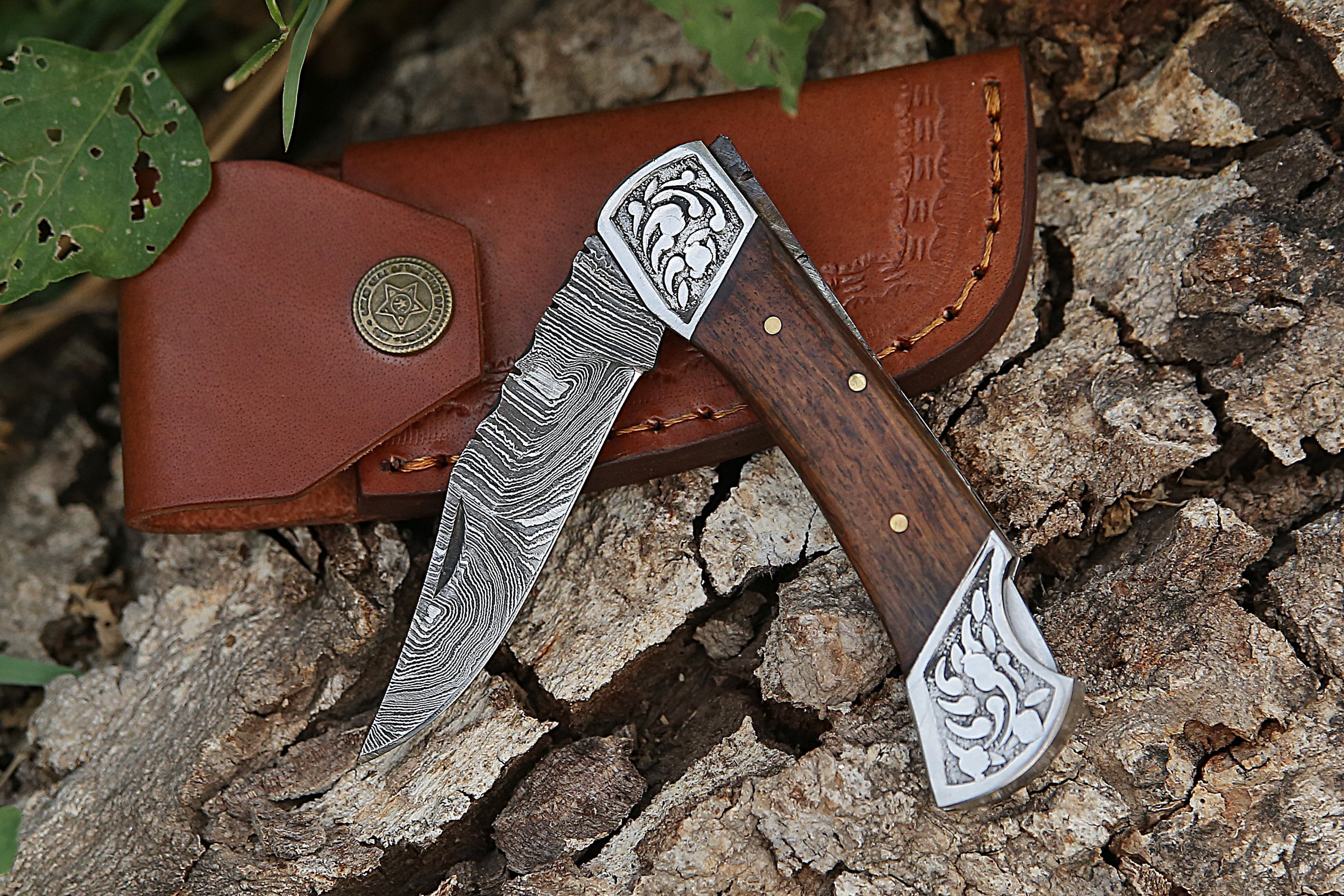Handmade Damascus Pocket Knife White Handle Birthday Gift Folding Knife Groomsmen Anniversary Gift Personalized Gift for Boy friend Love