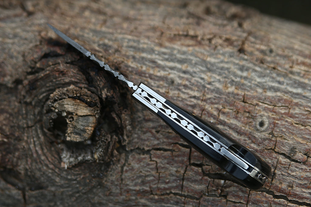 Personalized Handmade Pocket Knife Anniversary Gift Groomsman Gift Black Resin Handle Birthday Gift Folding Knife Wedding Gift for Men &Love