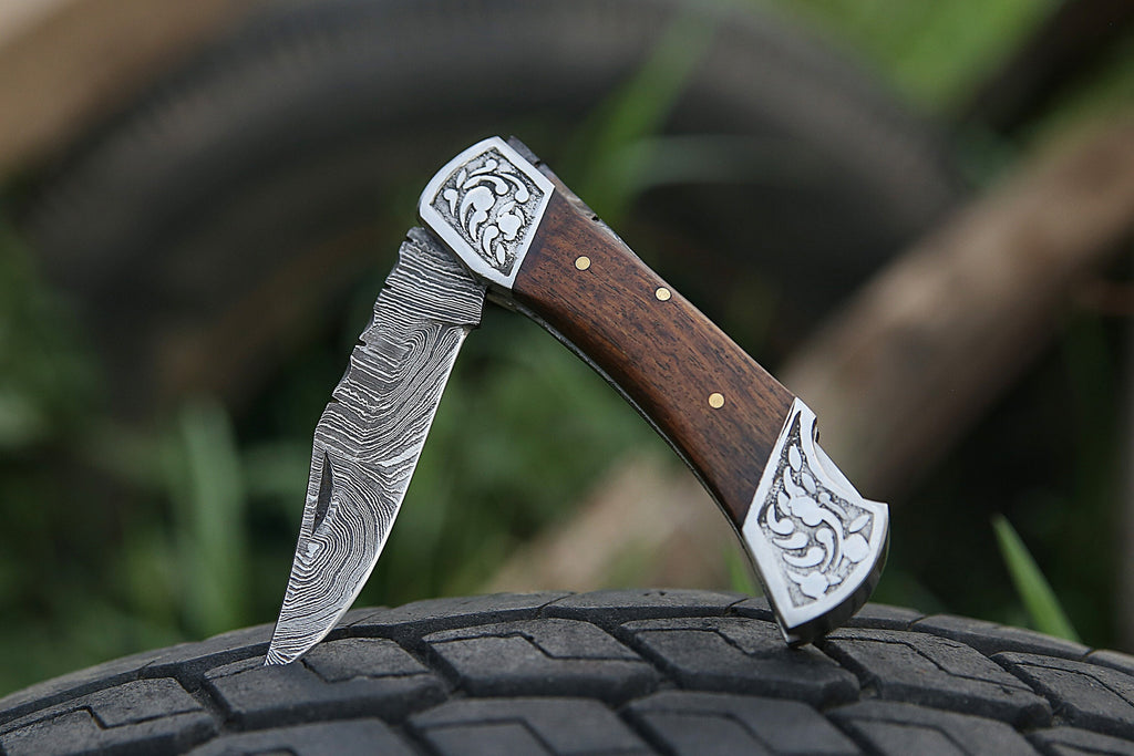 Handmade Damascus Pocket Knife White Handle Birthday Gift Folding Knife Groomsmen Anniversary Gift Personalized Gift for Boy friend Love