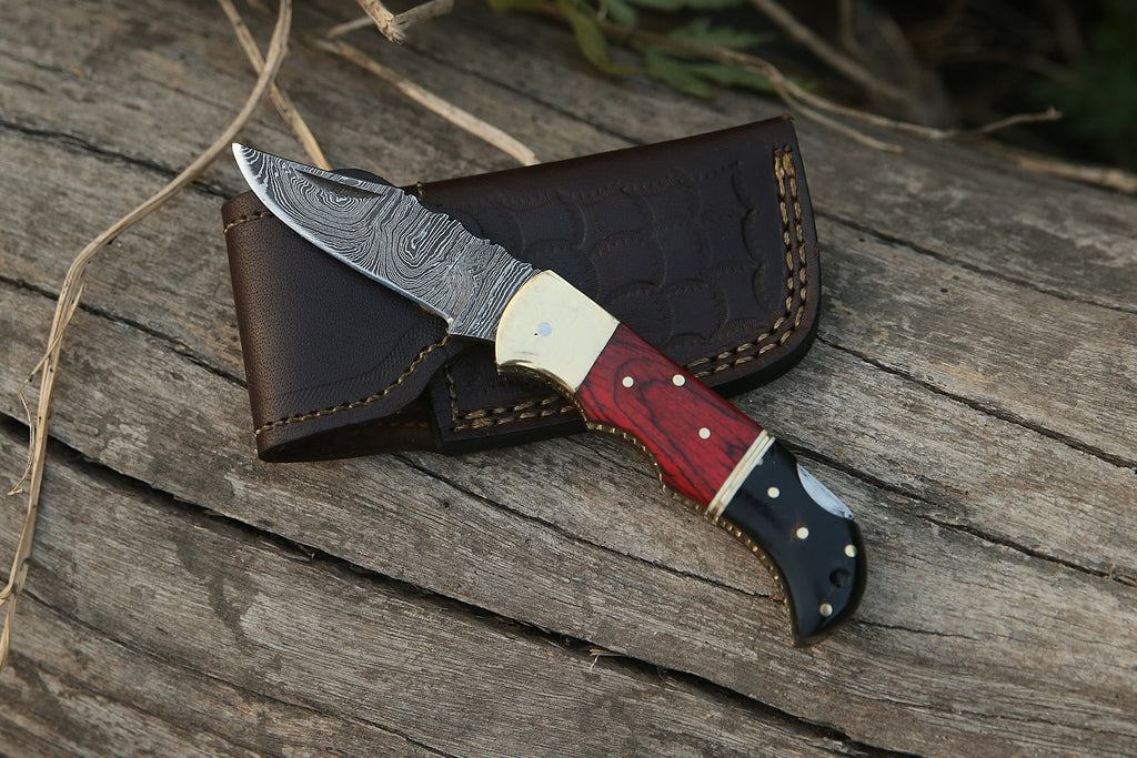 Handmade Damascus Pocket Knife Rose Wood Handle Birthday Gift Folding Knife Groomsmen Gift Anniversary Wedding Personalized Gift for Men