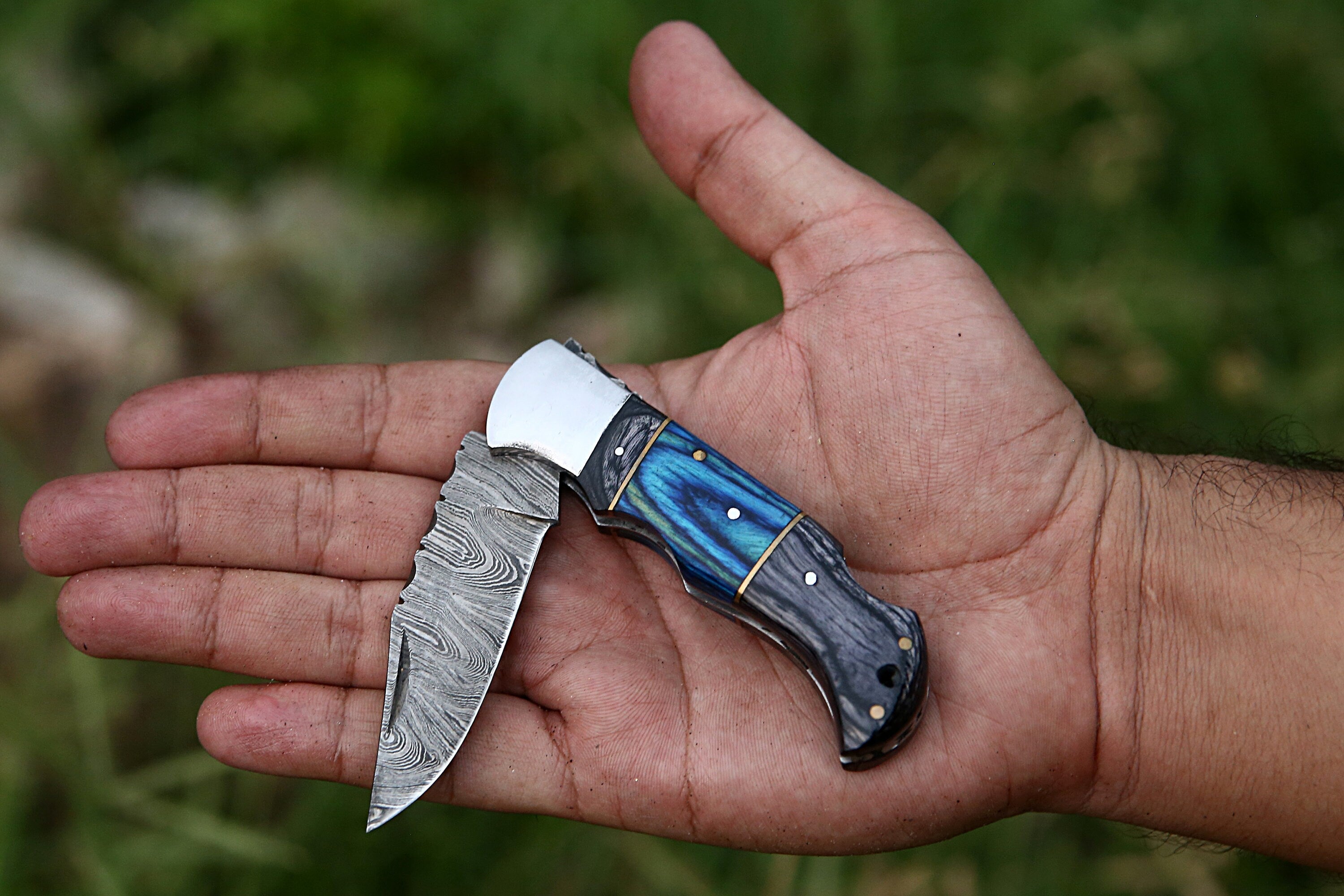 Handmade Damascus Pocket Knife Rose Wood Handle Birthday Gift Folding Knife Groomsmen Gift Anniversary Wedding Personalized Gift for Men