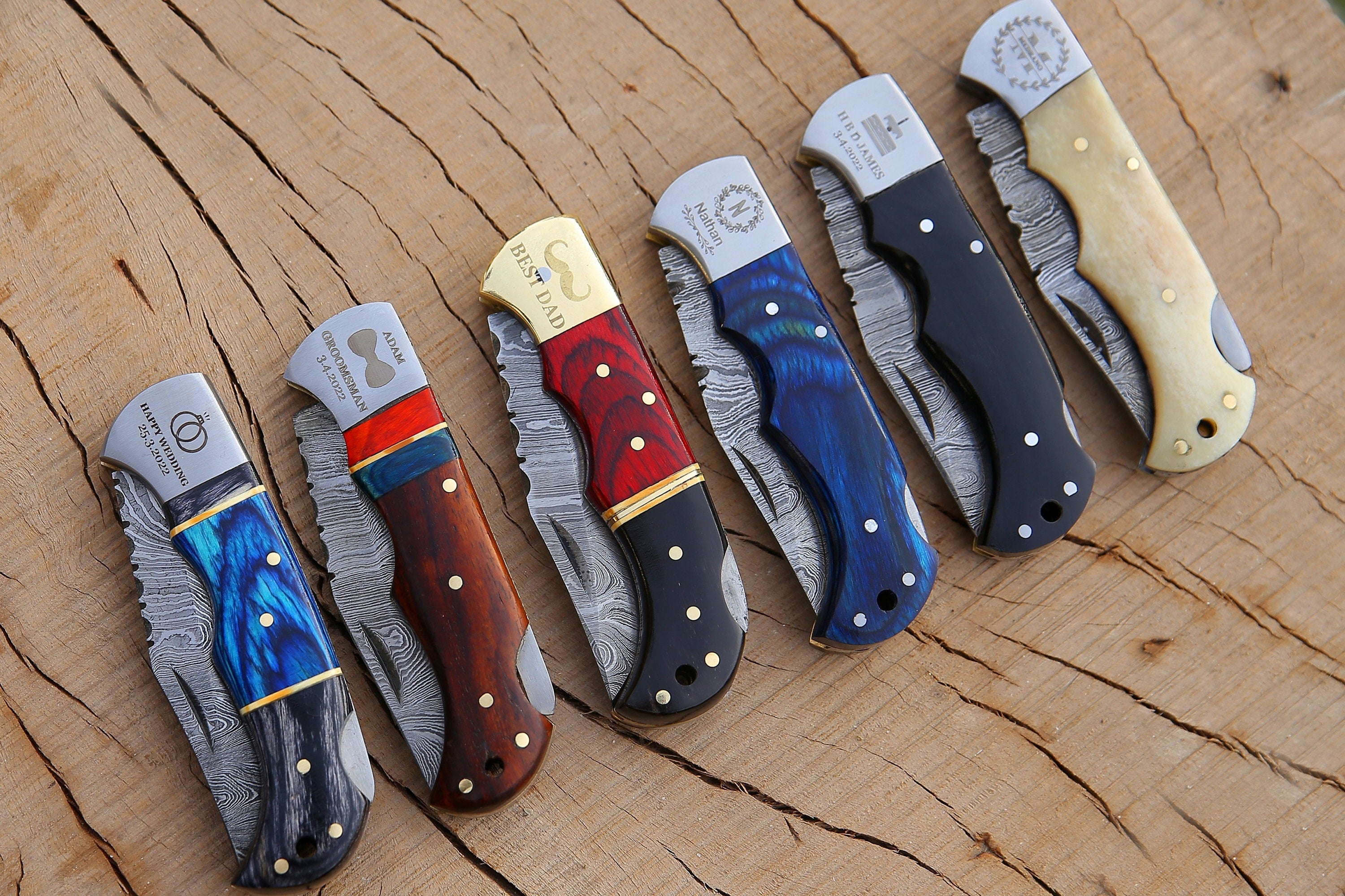 Handmade Damascus Pocket Knife Rose Wood Handle Birthday Gift Folding Knife Groomsmen Gift Anniversary Wedding Personalized Gift for Men