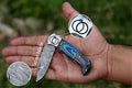 6.5" Back Lock Handmade Damascus Steel Pocket Knife Blue Handle Folding Knife Birthday Wedding Anniversary Personalized Gift for Boyfriend