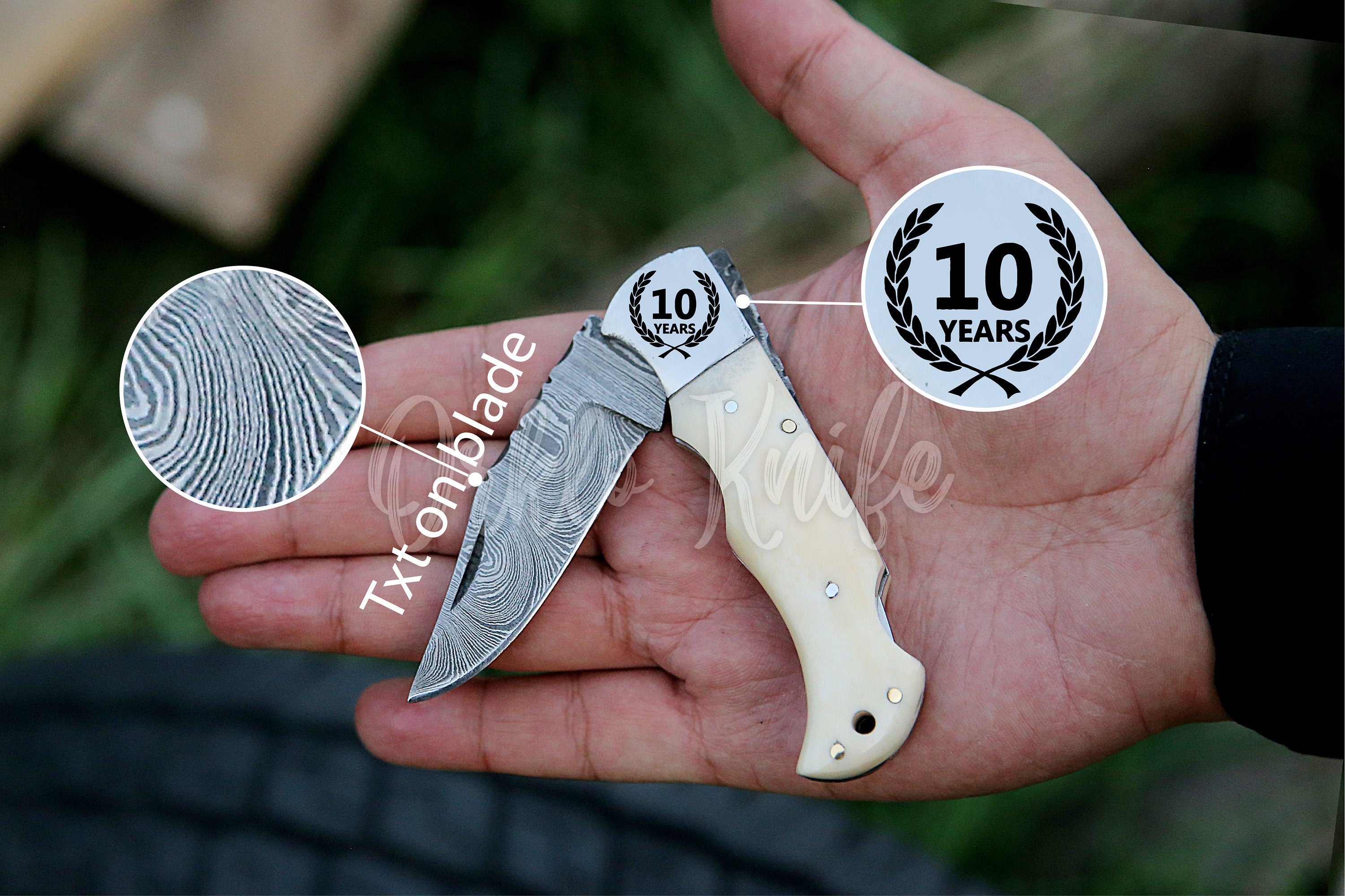Handmade Damascus Pocket Knife White color Handle Birthday Gift Folding Knife Groomsmen Gift Anniversary Wedding Gift Fathers day Gift Love