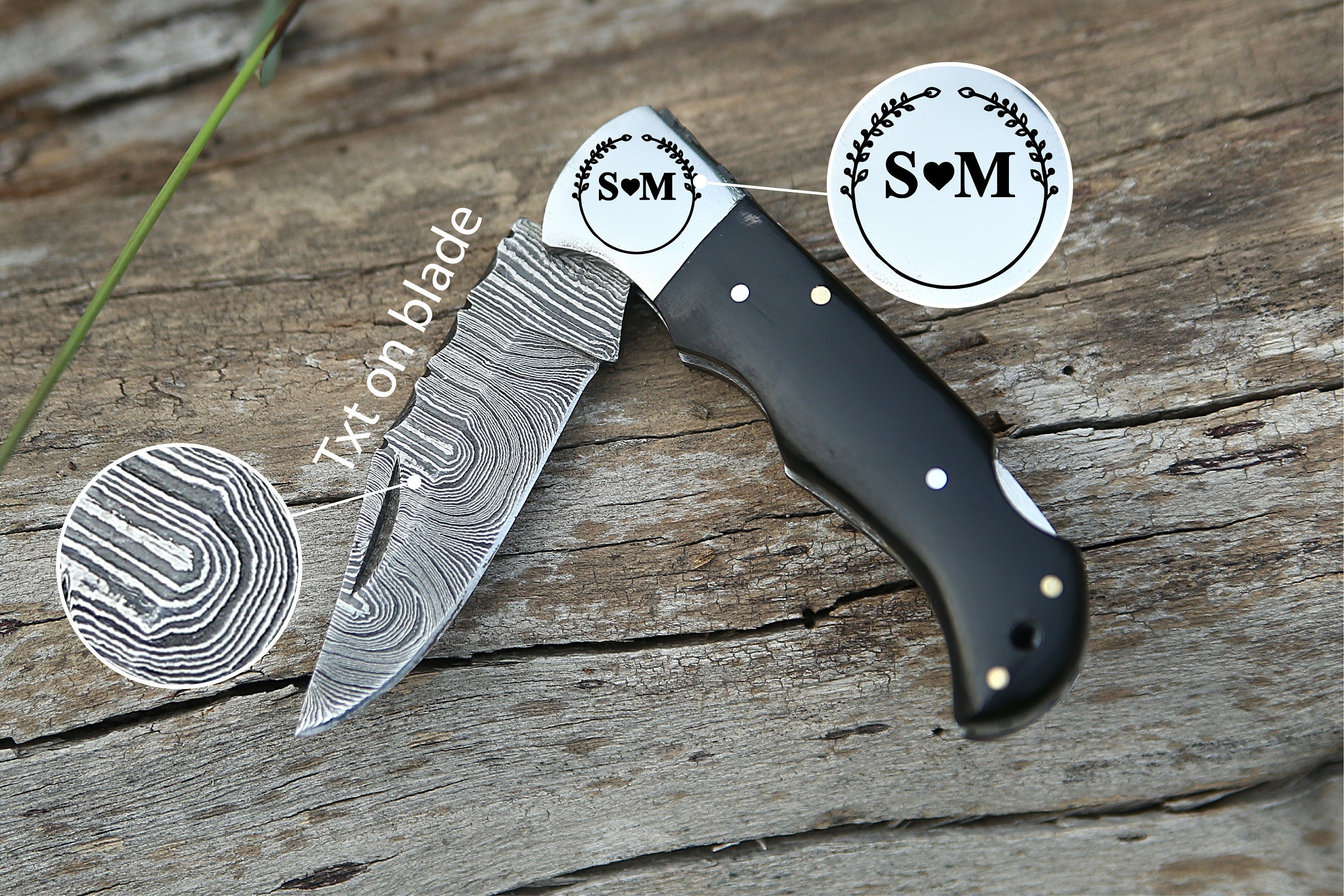 Personalized Handmade Pocket Knife Anniversary Gift Groomsman Gift Black Resin Handle Birthday Gift Folding Knife Wedding Gift for Men &Love