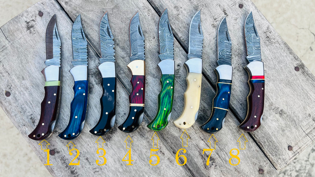 Handmade Damascus Pocket Knife Rose Wood Handle Birthday Gift Folding Knife Groomsmen Gift Anniversary Wedding Personalized Gift for Men