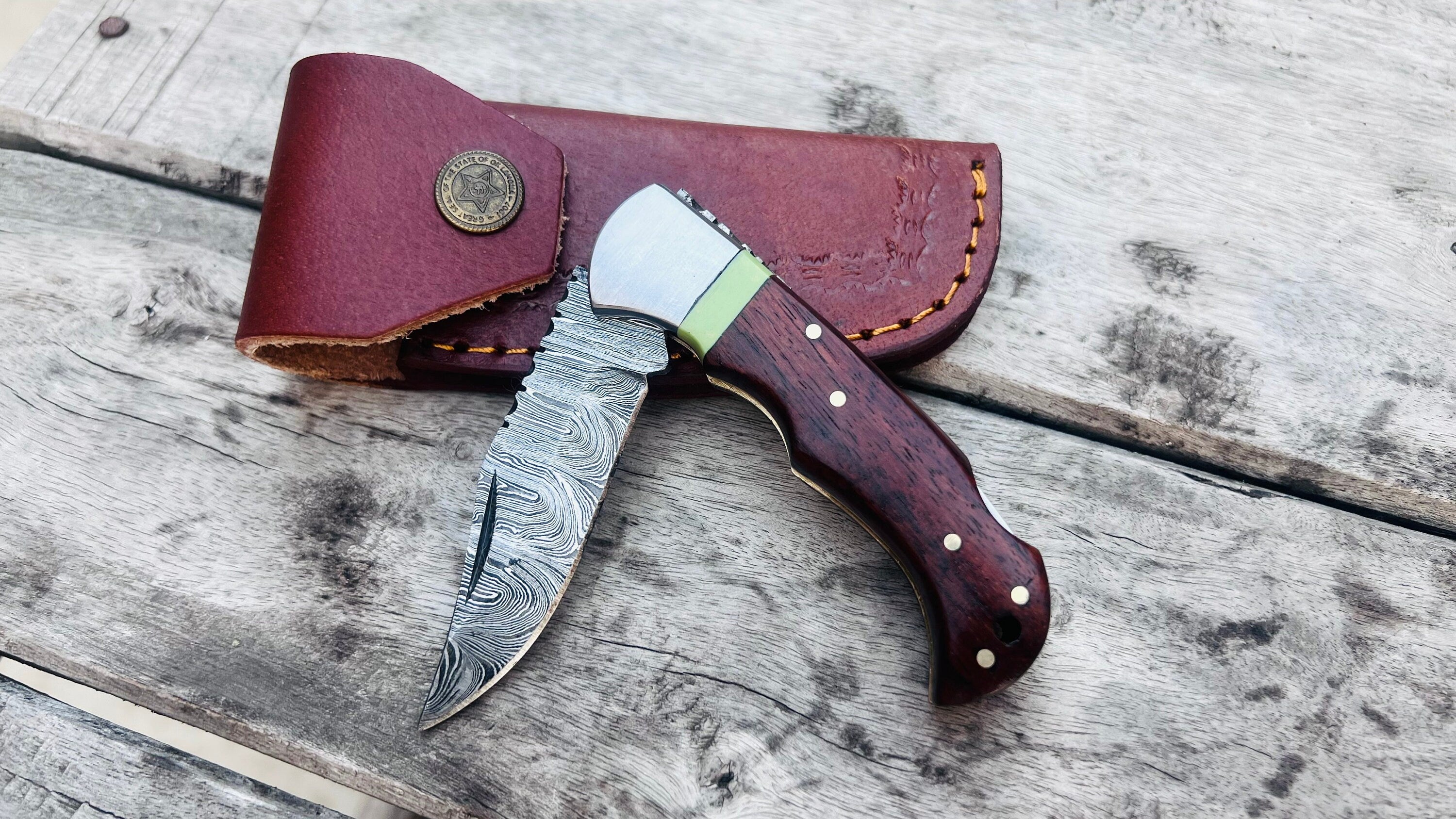 Handmade Damascus Pocket Knife Rose Wood Handle Birthday Gift Folding Knife Groomsmen Gift Anniversary Wedding Personalized Gift for Men