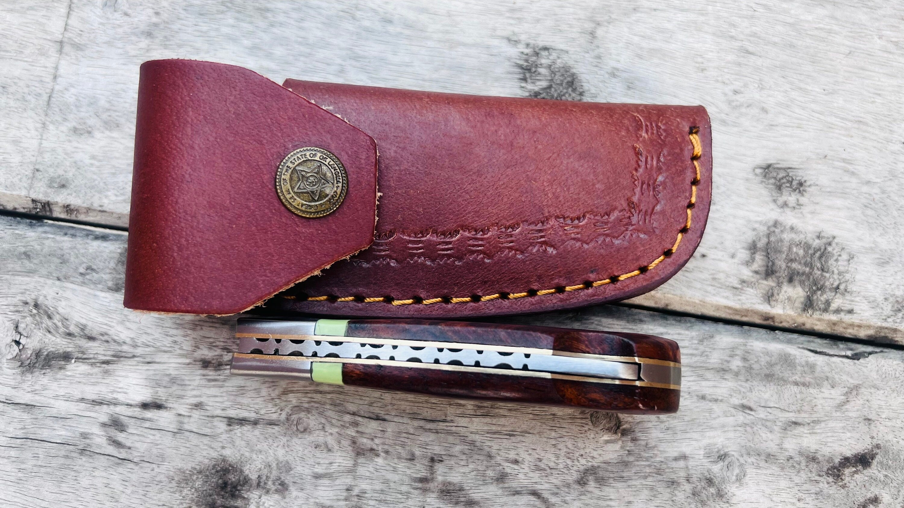 Handmade Damascus Pocket Knife Rose Wood Handle Birthday Gift Folding Knife Groomsmen Gift Anniversary Wedding Personalized Gift for Men