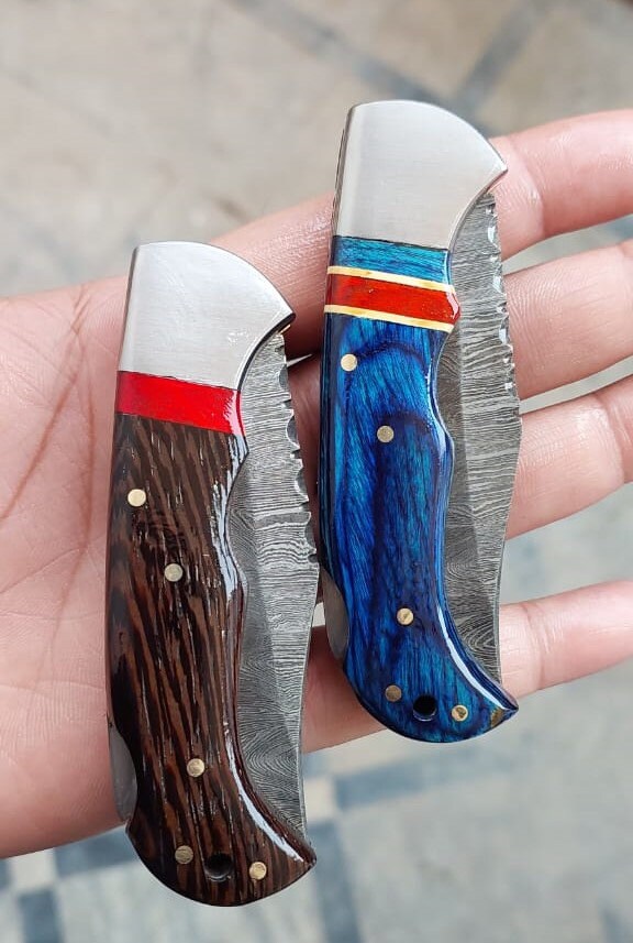 Handmade Damascus Pocket Knife Rose Wood Handle Birthday Gift Folding Knife Groomsmen Gift Anniversary Wedding Personalized Gift for Men
