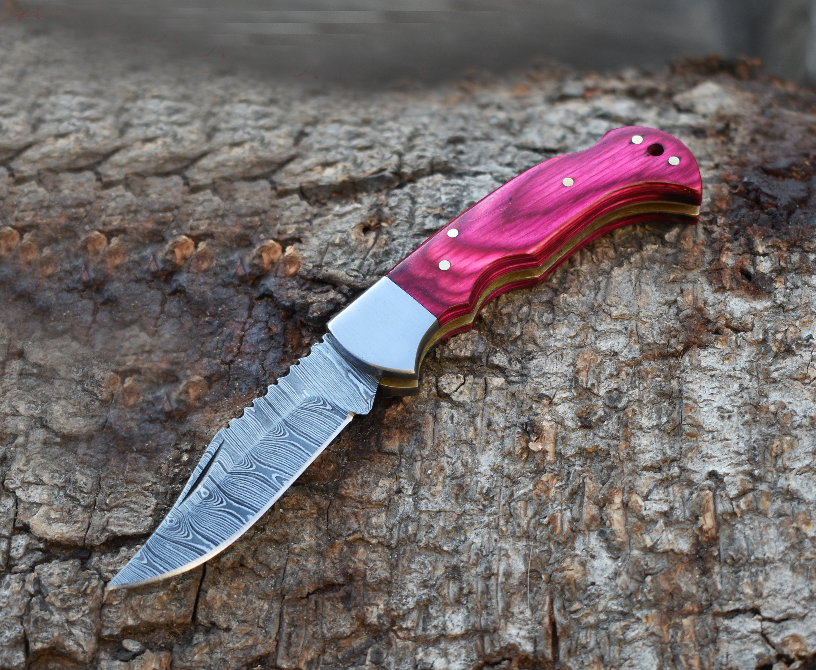 Customized Damascus Pocket Knife Personalized Groomsman Gift Engraved Handle & Sheath, Unique Birthday Gift Wedding Present for Boyfriend