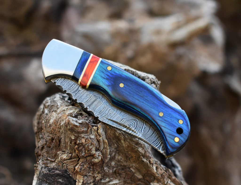 Handmade Damascus Pocket Knife pink Handle Birthday Gift Folding Knife Groomsmen Gift Anniversary Wedding Gift Thanksgiving Gift Love