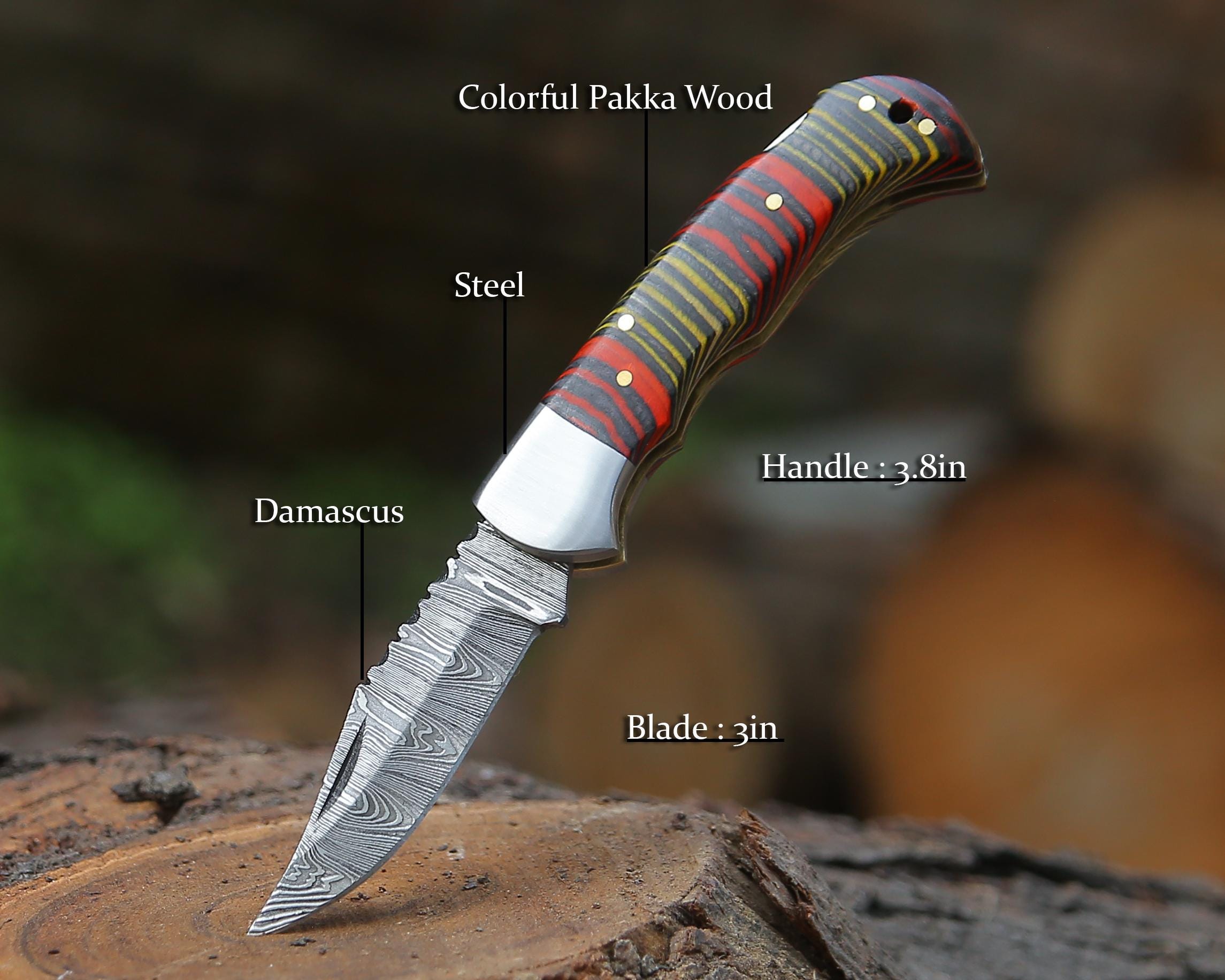 Personalized Handmade Damascus Pocket Knife Multi Wood Handle Father day Gift Wedding Folding Knife Groomsmen Anniversary Gift for Boyfriend