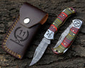 Personalized Handmade Damascus Pocket Knife Multi Wood Handle Father day Gift Wedding Folding Knife Groomsmen Anniversary Gift for Boyfriend