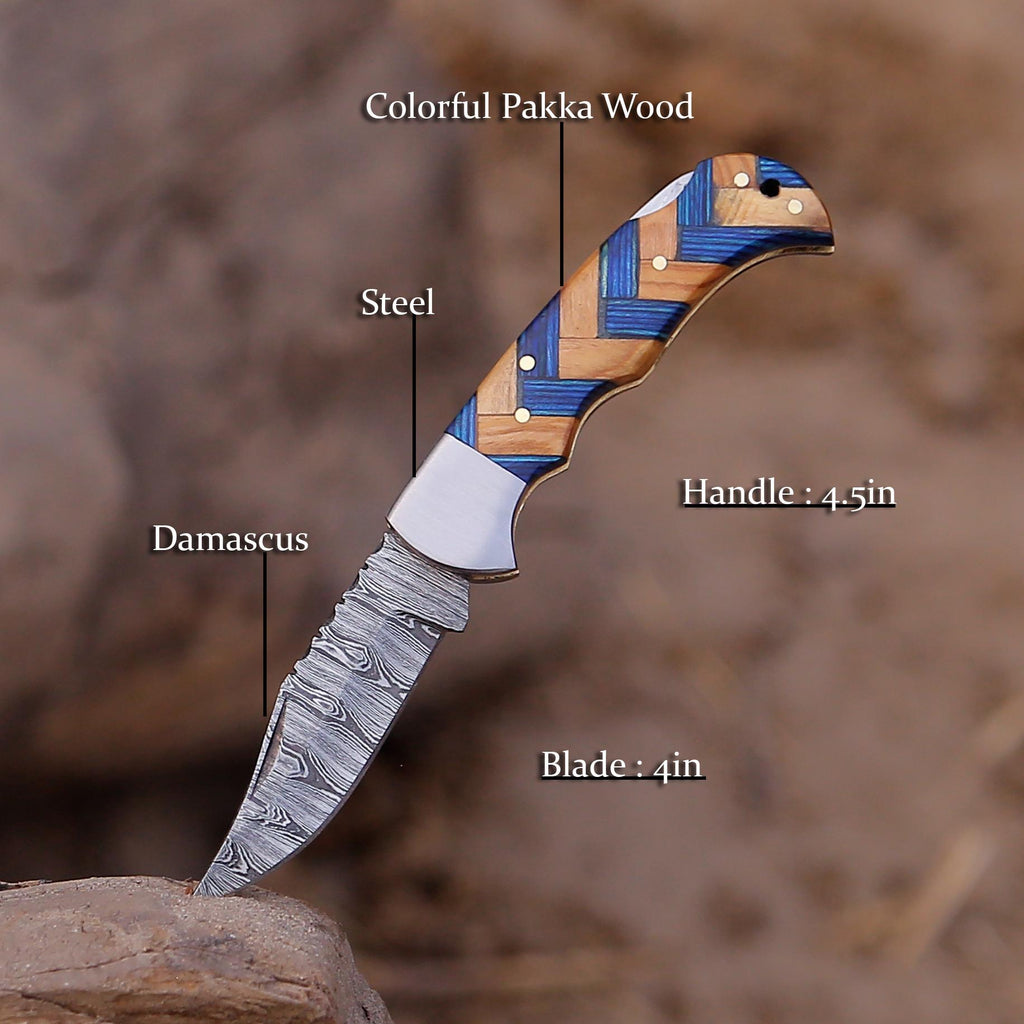 Customized Damascus Pocket Knife Personalized Groomsman Gift Engraved Handle & Sheath, Unique Birthday Gift Wedding Present for Boyfriend