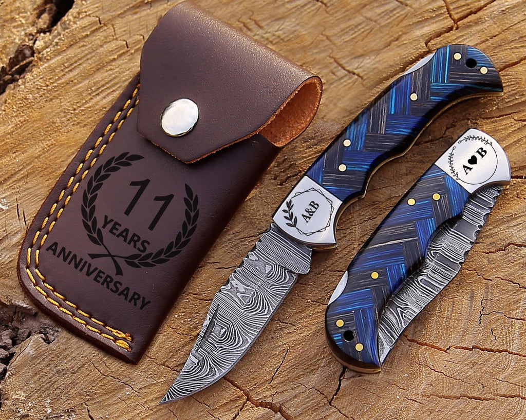 Personalized Damascus Pocket Knife Bestman Gift 5th Anniversary gift Wedding gift for Boyfriend birthday gift for father thanksgiving gift
