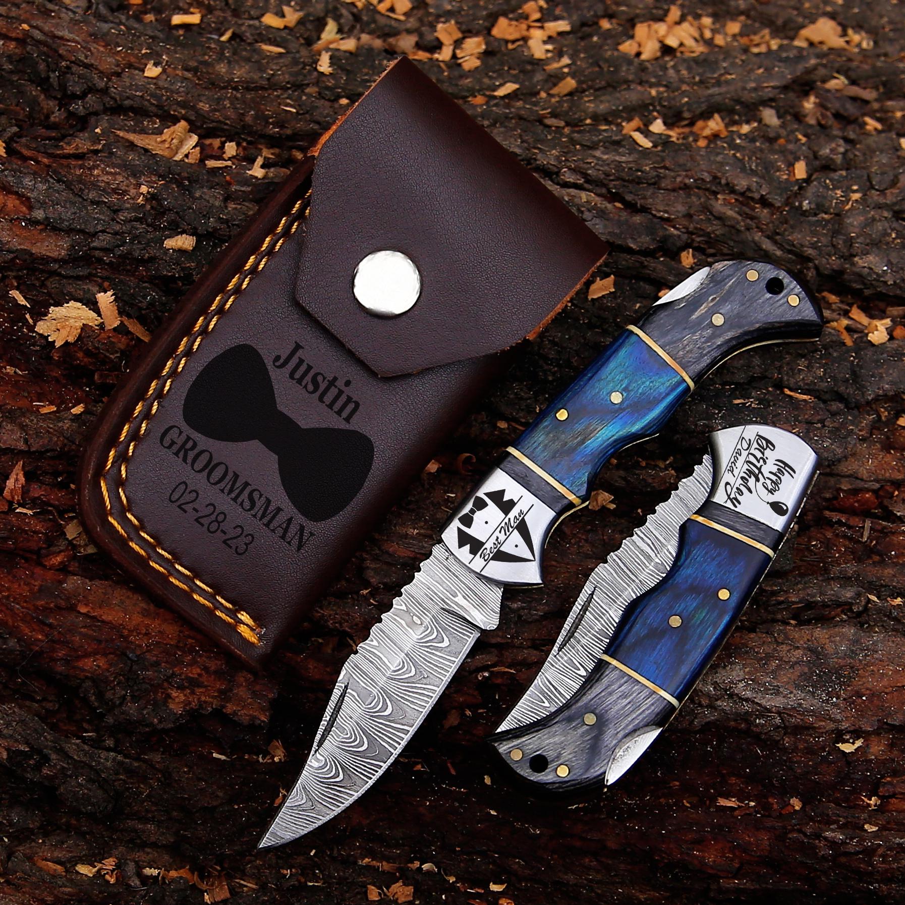 Personalized Handmade Pocket Knife Gift for Him Damascus Knife 13th Anniversary Birthday Gift for him Father Day Gift Wedding Groomsmen Gift