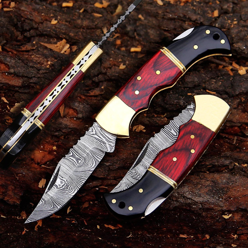 Personalized Handmade Pocket Knife Gift for Men Damascus Knife 10th Anniversary Gift for Husband, Birthday Gift Wedding Groomsmen Gift Lover