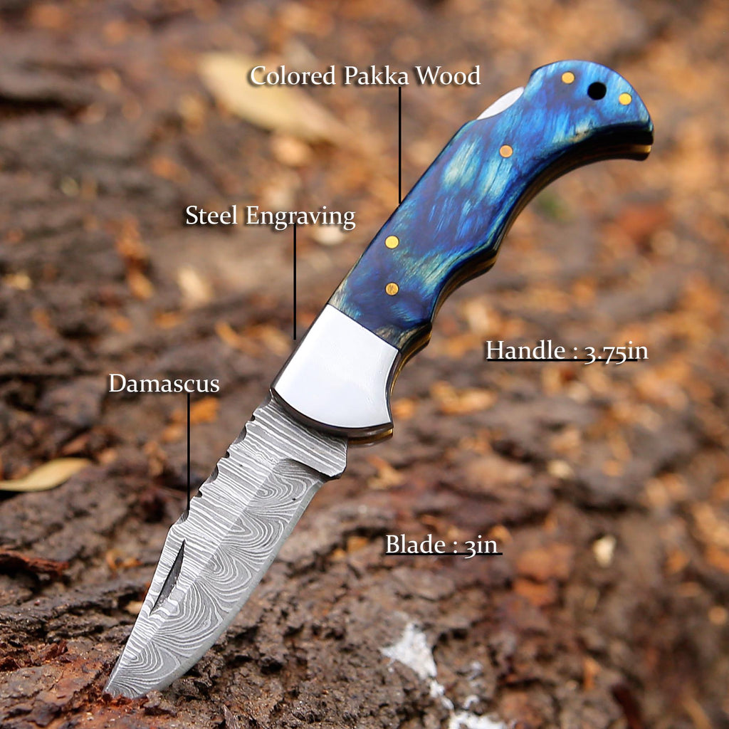 Personalized Handmade Damascus Folding Knife 12th Anniversary Gift Birthday Gift for him Father Day Gift Wedding Groomsmen Gift Outdoor Edc