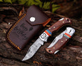 Customized Damascus Pocket Knife Rose Wood Handle Birthday Gift Folding Knife Groomsmen Gift Anniversary Wedding Personalized Best Dad Gift