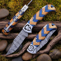 Customized Damascus Pocket Knife Personalized Groomsman Gift Engraved Handle & Sheath, Unique Birthday Gift Wedding Present for Boyfriend