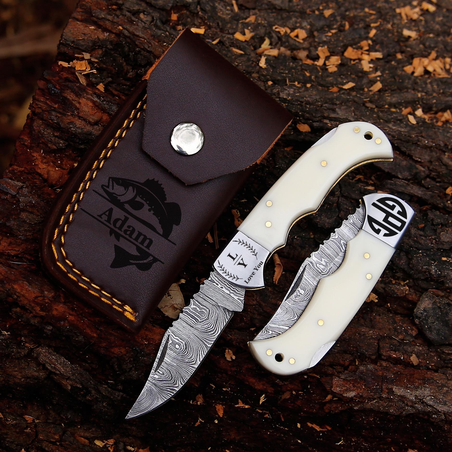Personalized Damascus Pocket Knife Rose Wood Handle Birthday Gift Folding Knife Groomsman Gift 12 Anniversary Gift Wedding Father day Gift