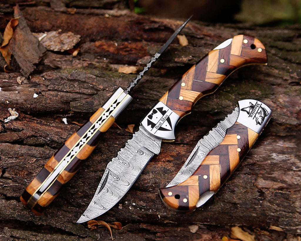Handmade Damascus Pocket Knife White color Handle Birthday Gift Folding Knife Groomsmen Gift Anniversary Wedding Gift Fathers day Gift Love
