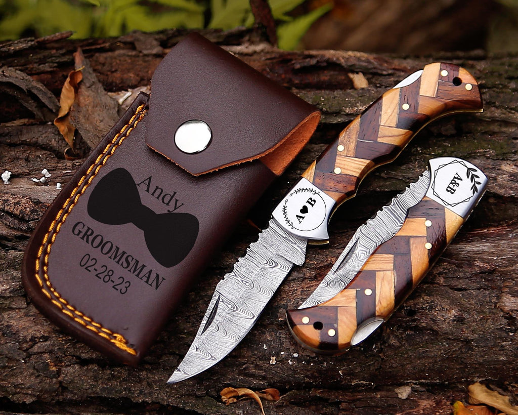 Handmade Damascus Pocket Knife pink Handle Birthday Gift Folding Knife Groomsmen Gift Anniversary Wedding Gift Thanksgiving Gift Love
