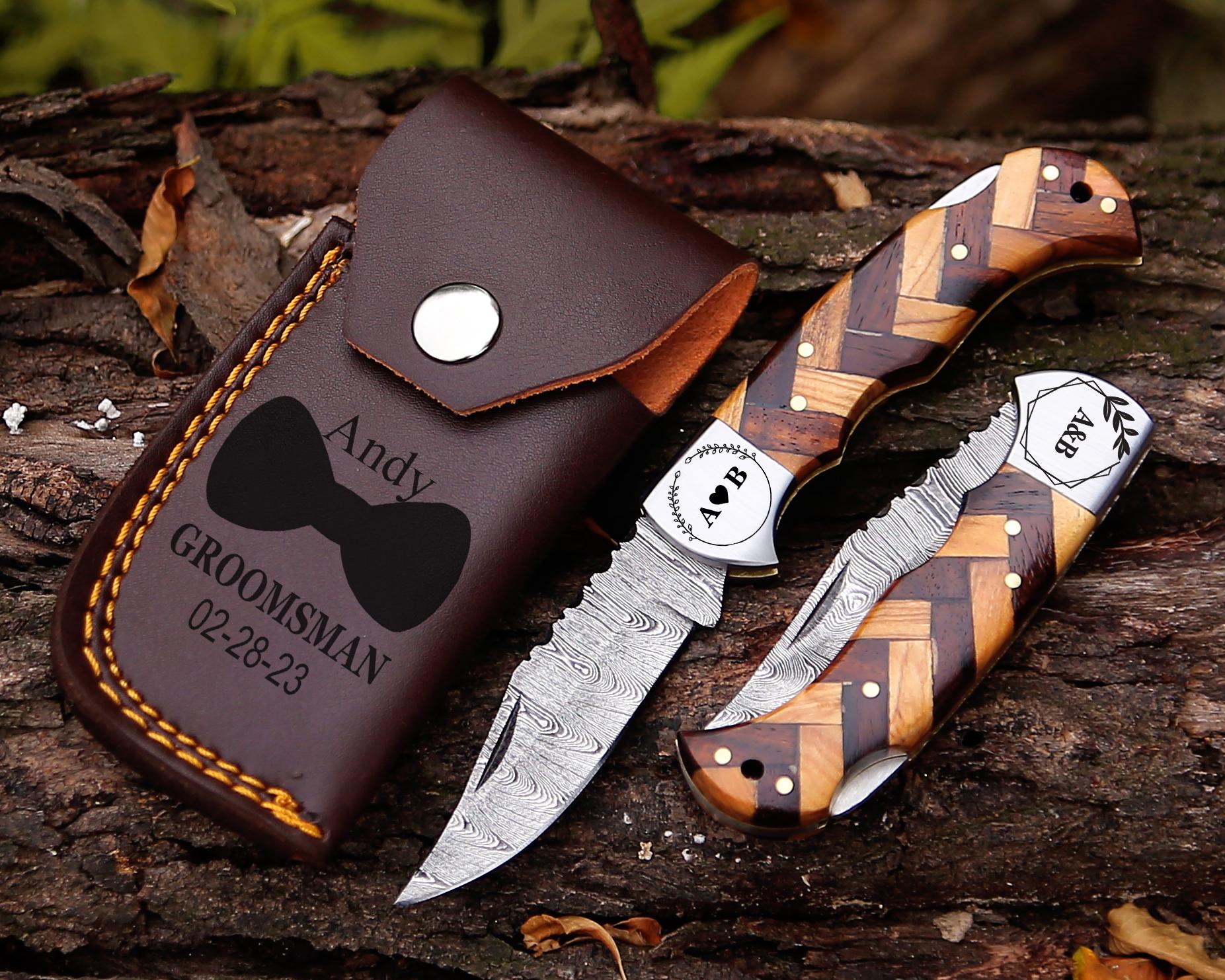 Handmade Damascus Pocket Knife pink Handle Birthday Gift Folding Knife Groomsmen Gift Anniversary Wedding Gift Thanksgiving Gift Love