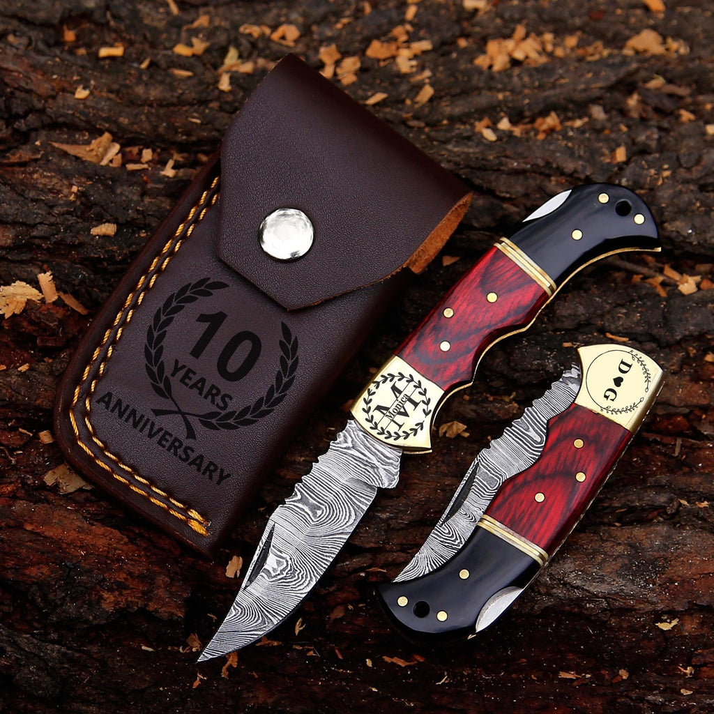 Handmade Damascus Pocket Knife pink Handle Birthday Gift Folding Knife Groomsmen Gift Anniversary Wedding Gift Thanksgiving Gift Love