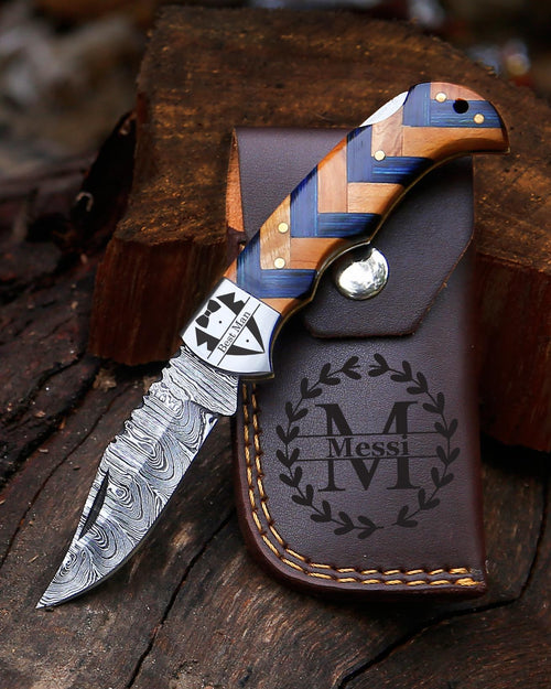 Handmade Damascus Pocket Knife Custom Groomsmen Gift Anniversary Gift for him Dad Husband Personalized Gift for Men Graduation gifts for him