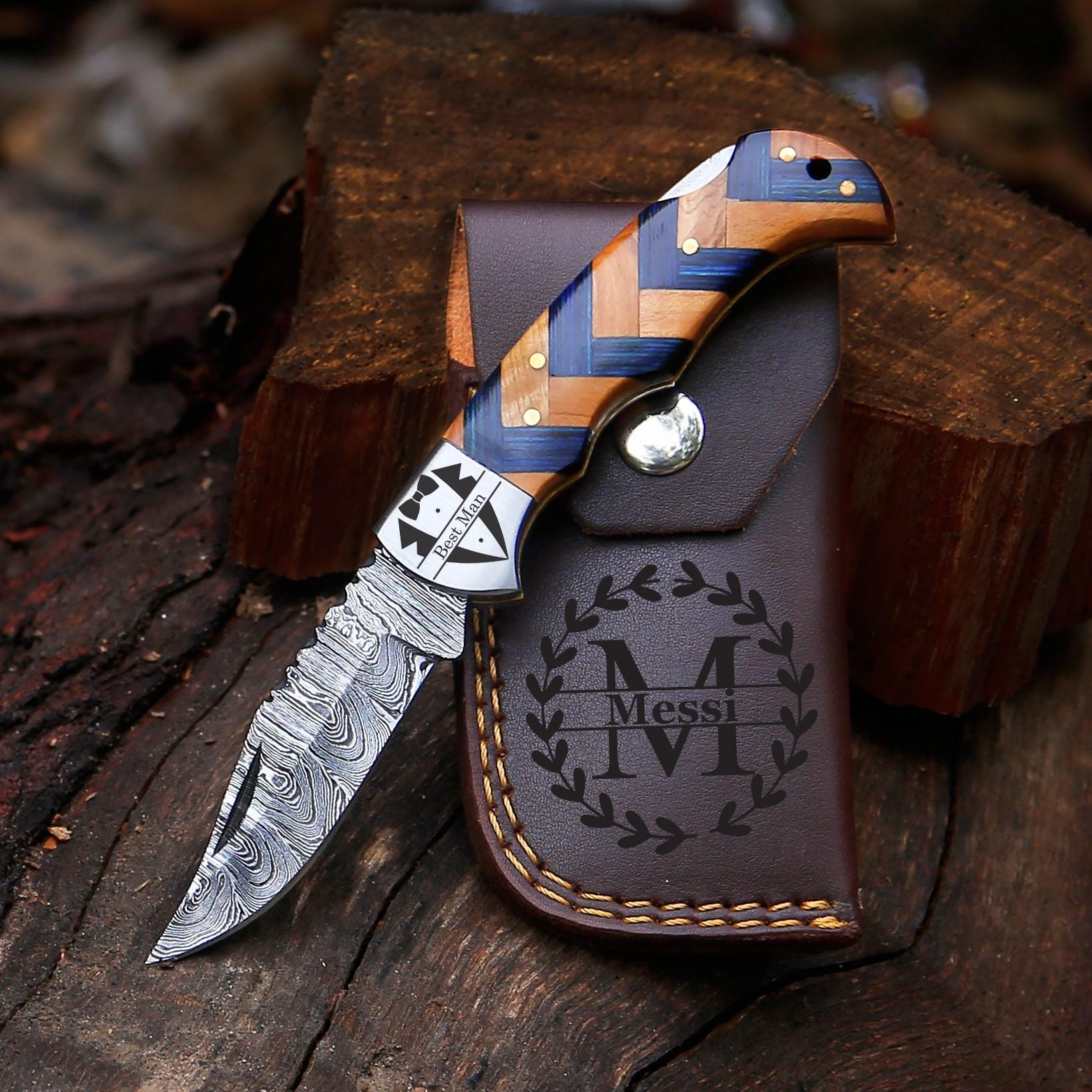 Personalized Handmade Pocket Knife Gift for Men Damascus Knife 10th Anniversary Gift for Husband, Birthday Gift Wedding Groomsmen Gift Lover