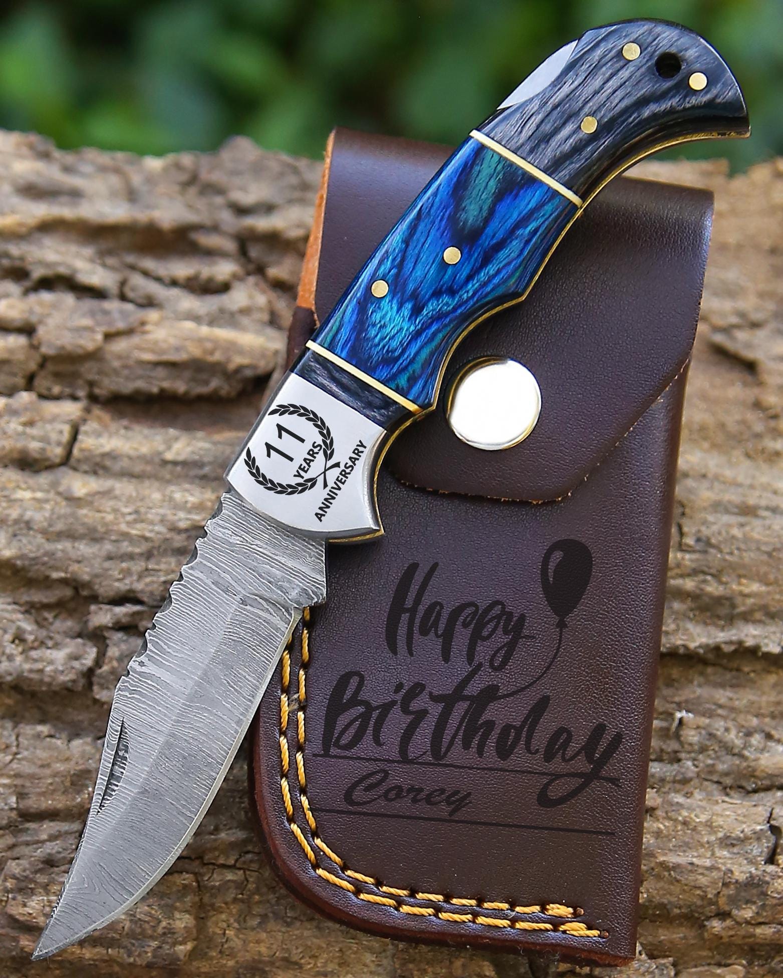 Handmade Damascus Pocket Knife Rose Wood Handle Birthday Gift Folding Knife Groomsmen Gift Anniversary Wedding Personalized Gift for Men
