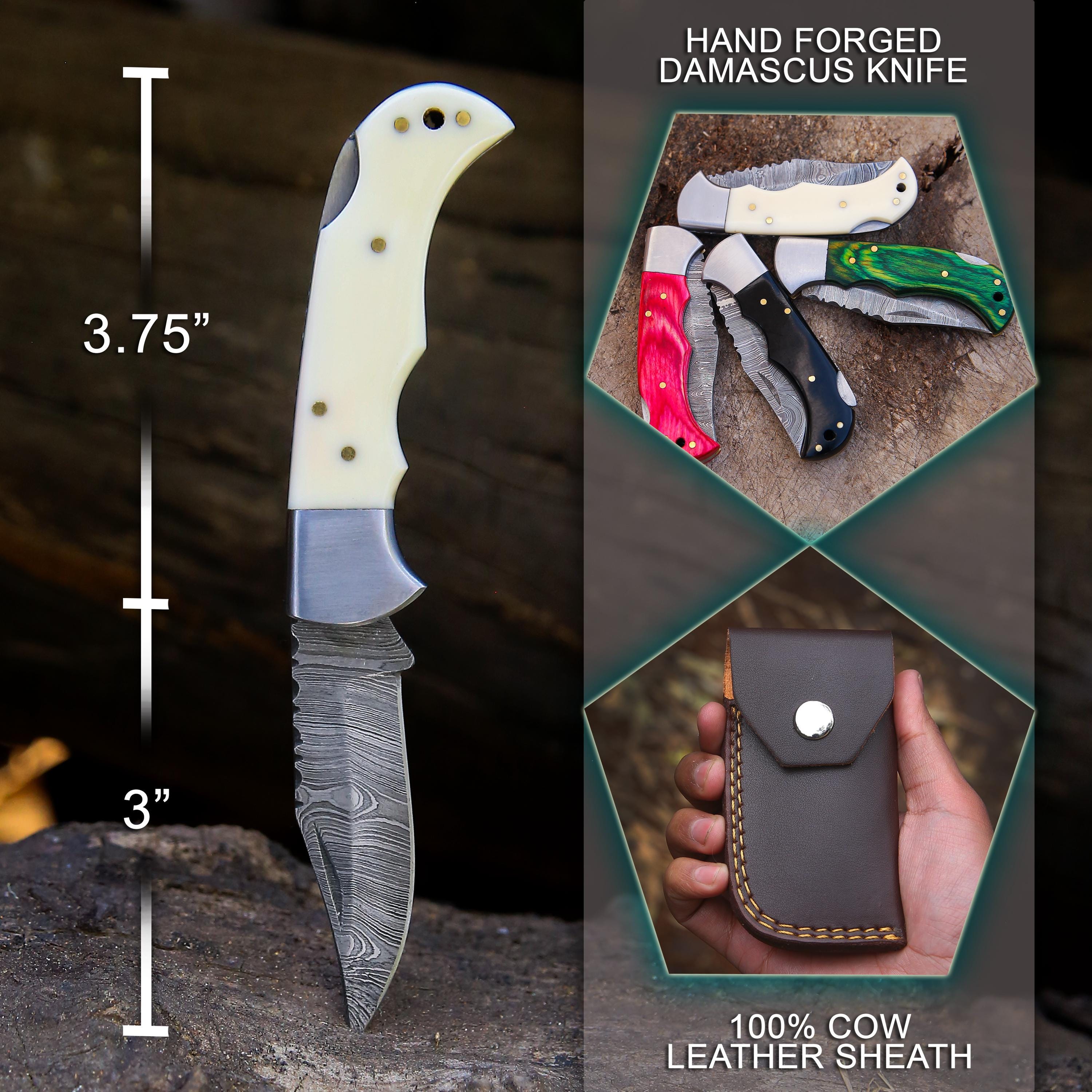 Handmade Damascus Pocket Knife White color Handle Birthday Gift Folding Knife Groomsmen Gift Anniversary Wedding Gift Fathers day Gift Love