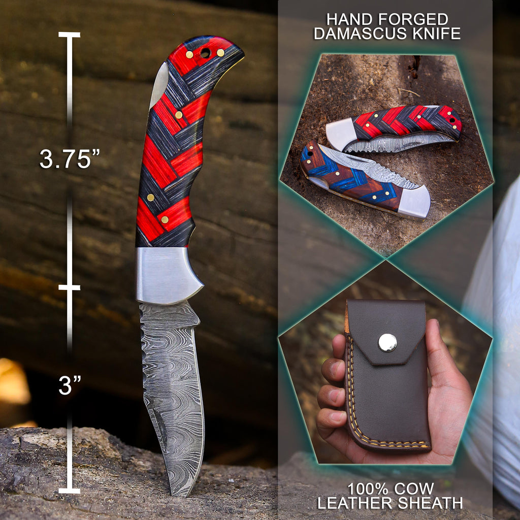 Personalized Damascus Pocket Knife Bestman Gift 5th Anniversary gift Wedding gift for Boyfriend birthday gift for father thanksgiving gift