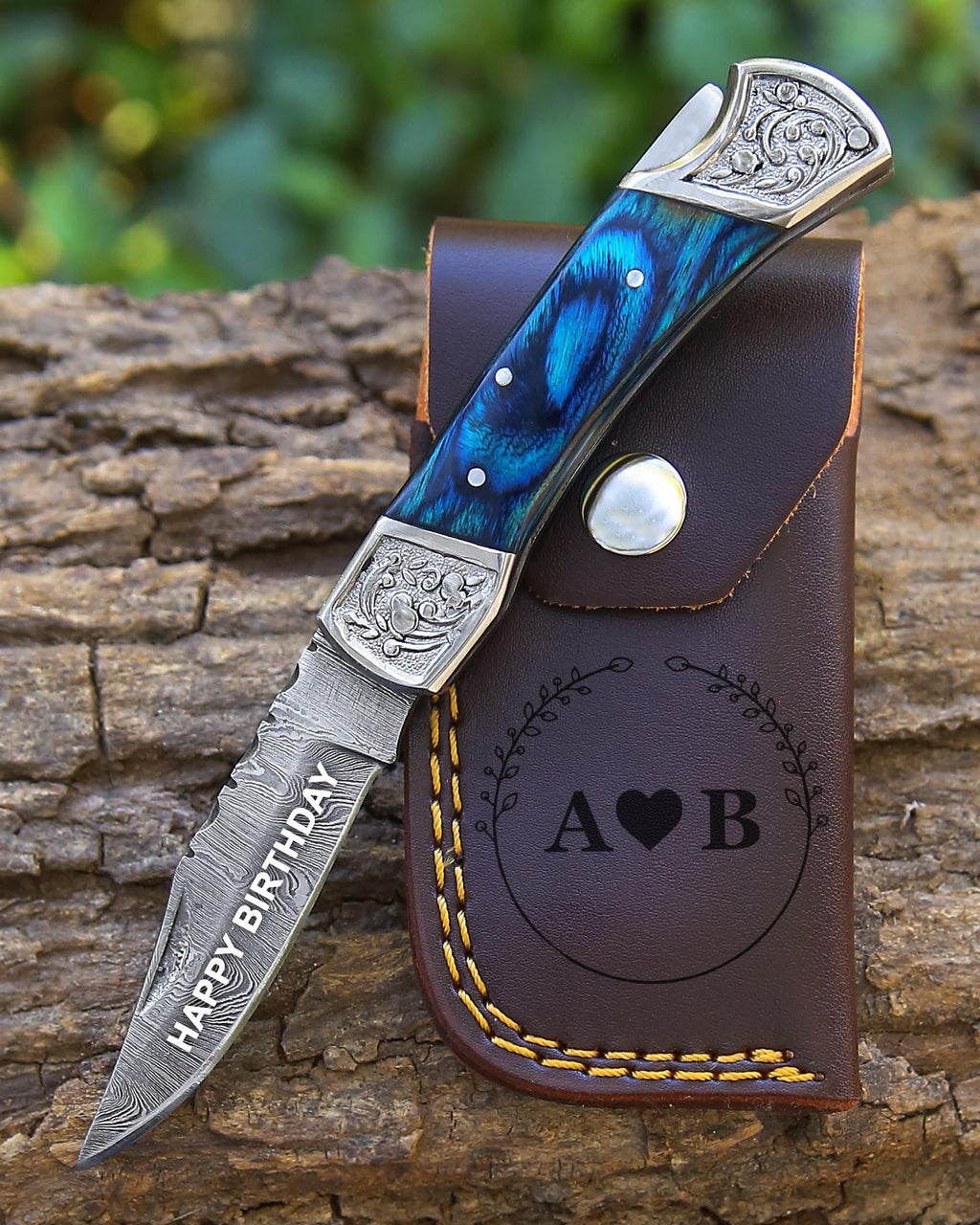 Handmade Damascus Pocket Knife White Handle Birthday Gift Folding Knife Groomsmen Anniversary Gift Personalized Gift for Boy friend Love