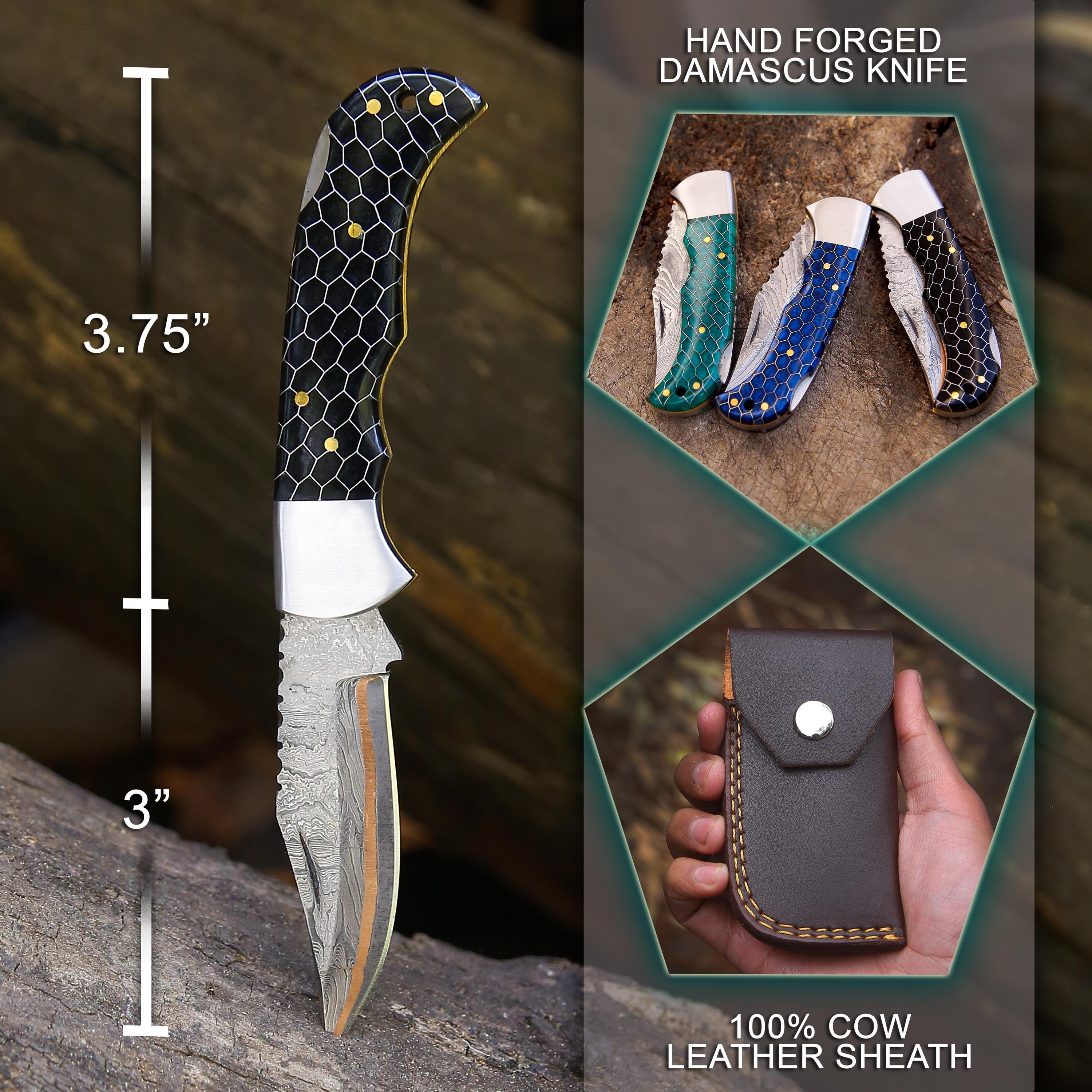 Personalized Copper Damascus Pocket Knife Gift for Dad Damascus Knife 9th Anniversary Gift for him Graduation Gift Wedding Groomsmen Gift