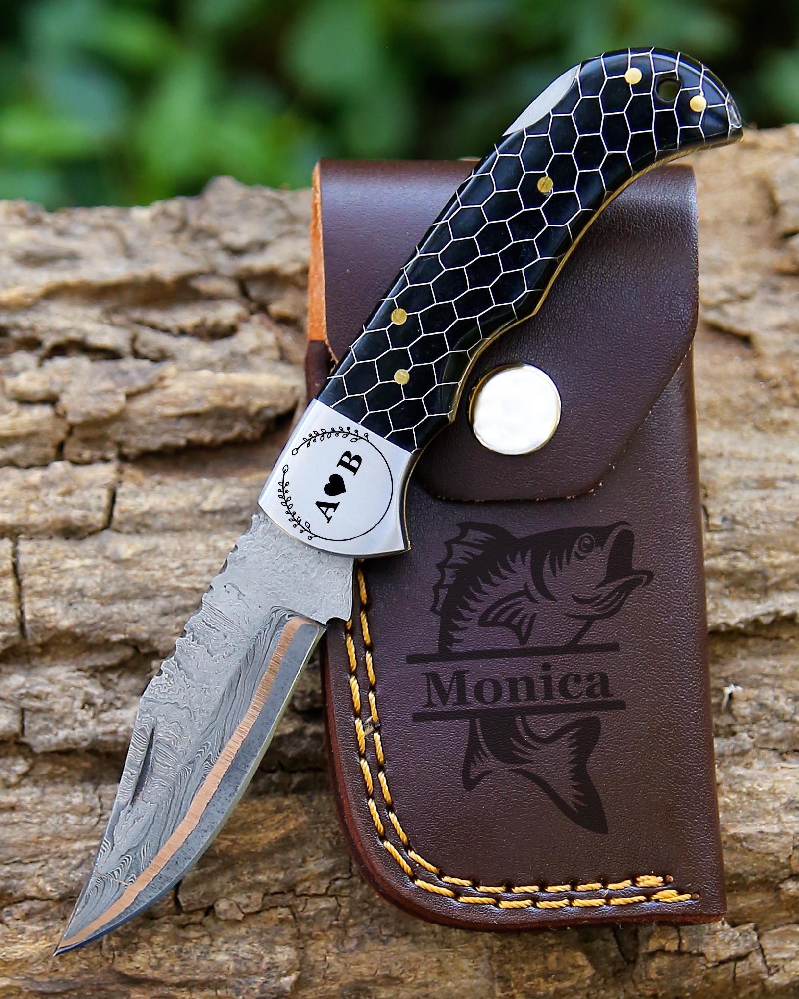 Personalized Copper Damascus Pocket Knife Gift for Dad Damascus Knife 10th Anniversary Gift for him Graduation Gift Wedding Groomsmen Gift