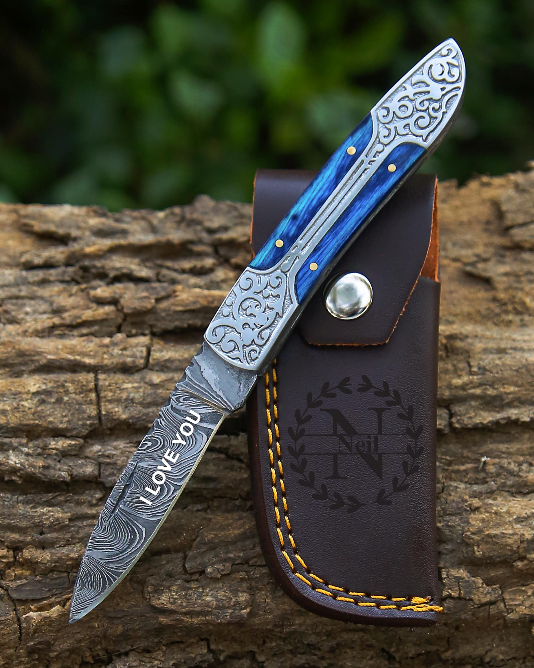 Handmade Damascus pocket knife Black wood handle birthday gift  folding knife Groomsmen anniversary wedding gift for dad friendship gift