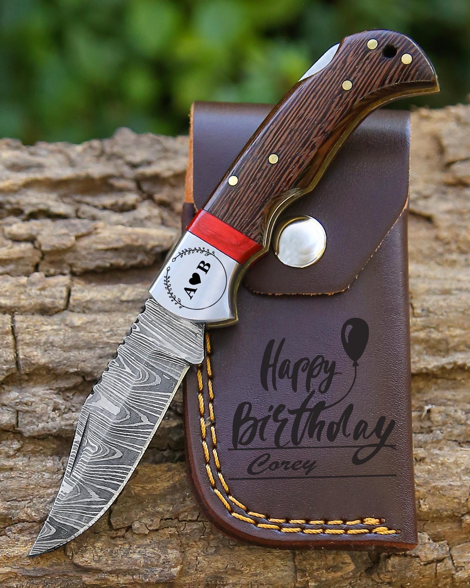 Handmade Damascus Pocket Knife Wangi Wood Handle Birthday Gift Folding Knife Bestman Gift 10th Anniversary Wedding Gift Father day Gift Love