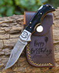 Personalized Handmade Pocket Knife Anniversary Gift Groomsman Gift Black Resin Handle Birthday Gift Folding Knife Wedding Gift for Men &Love